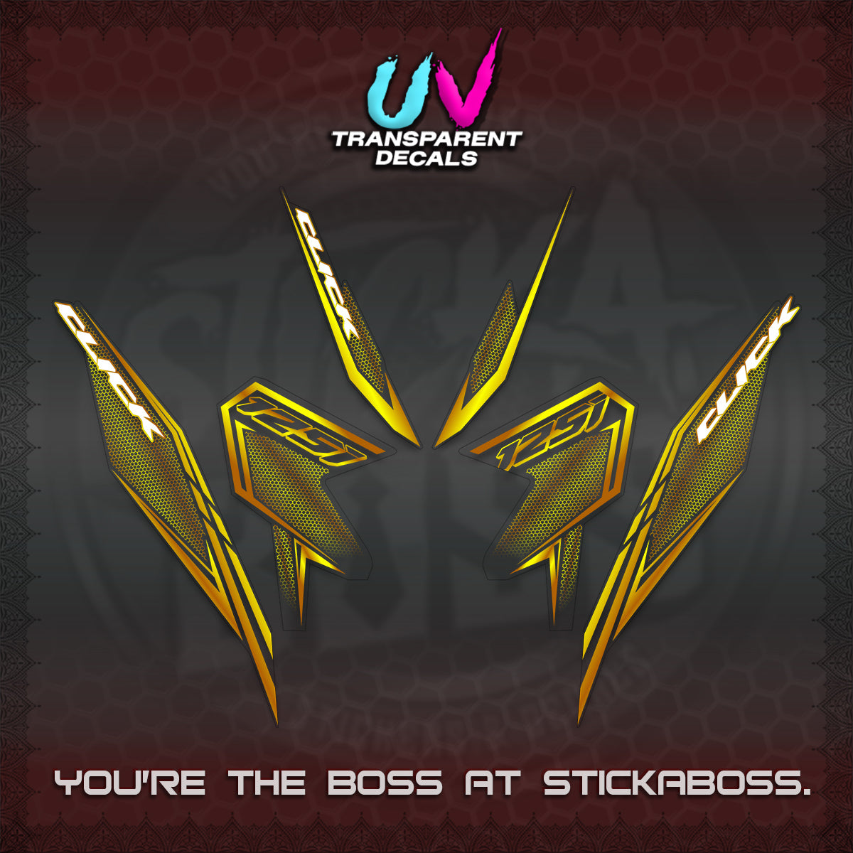 CLICK 125 V3 UV TRANSPARENT DECALS (2026 LINE UP DESIGN) STICKER KITS By STICKABOSS