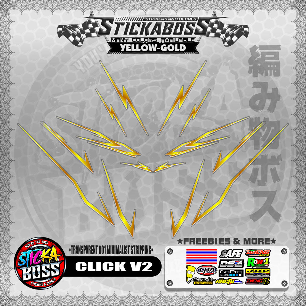 【PREMIUM UV PRINT】TRANSPARENT CLICK V2 STICKER DECALS ( 001 MINIMALIST STRIPPING )【WITH FREEBIES】