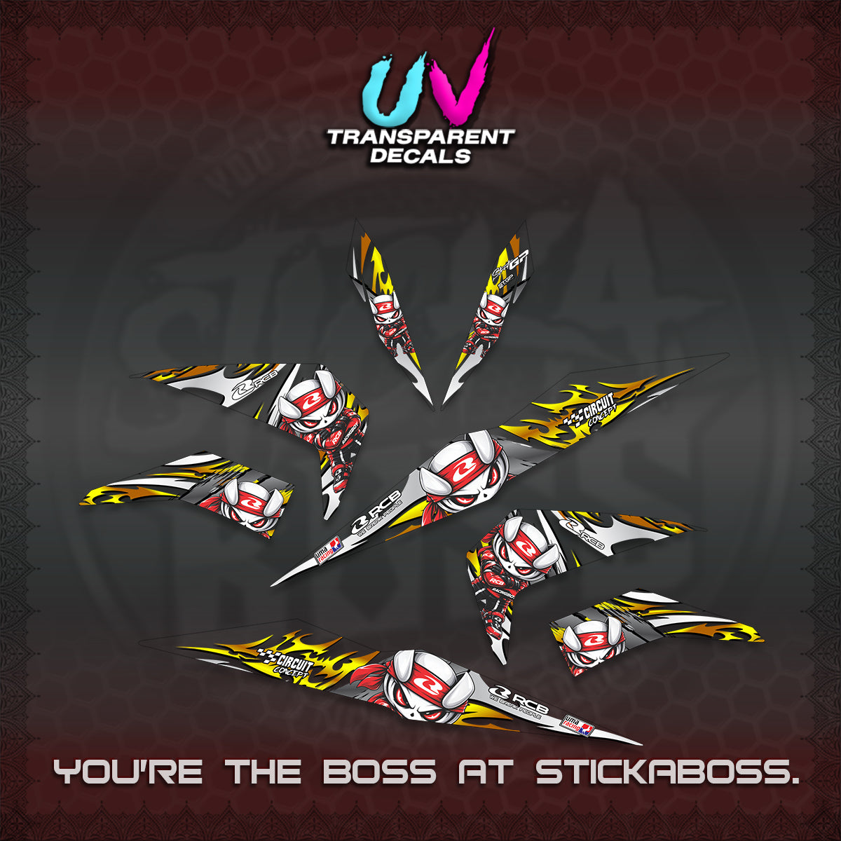BEAT FI V2 UV TRANSPARENT DECALS (2026 NEW RCB 2.0 DESIGN) STICKER KITS BY STICKABOSS
