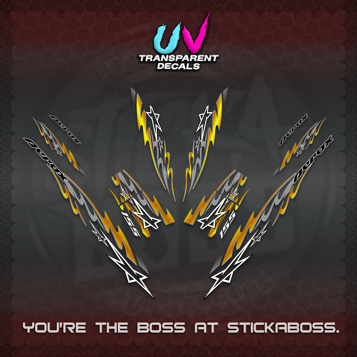 AEROX V2 INDO UV TRANSPARENT DECALS (2026 STAR 0001 MOTIF) STICKER KITS By STICKABOSS