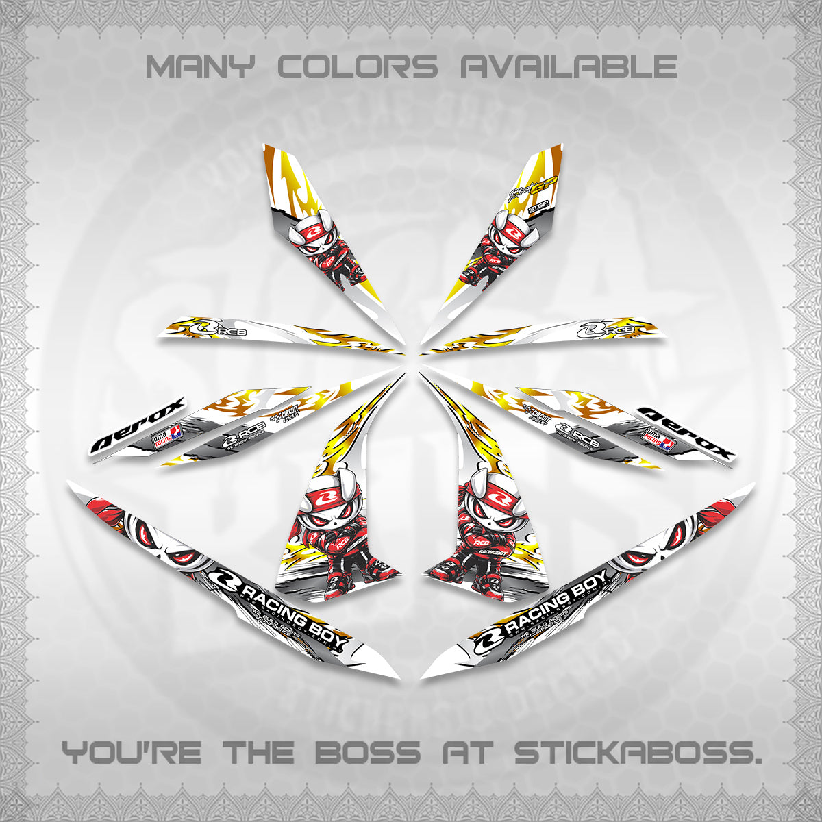 AEROX 155 V1 FOR WHITE DECALS (2026 NEW RCB 2.0 DESIGN) STICKER KITS BY STICKABOSS
