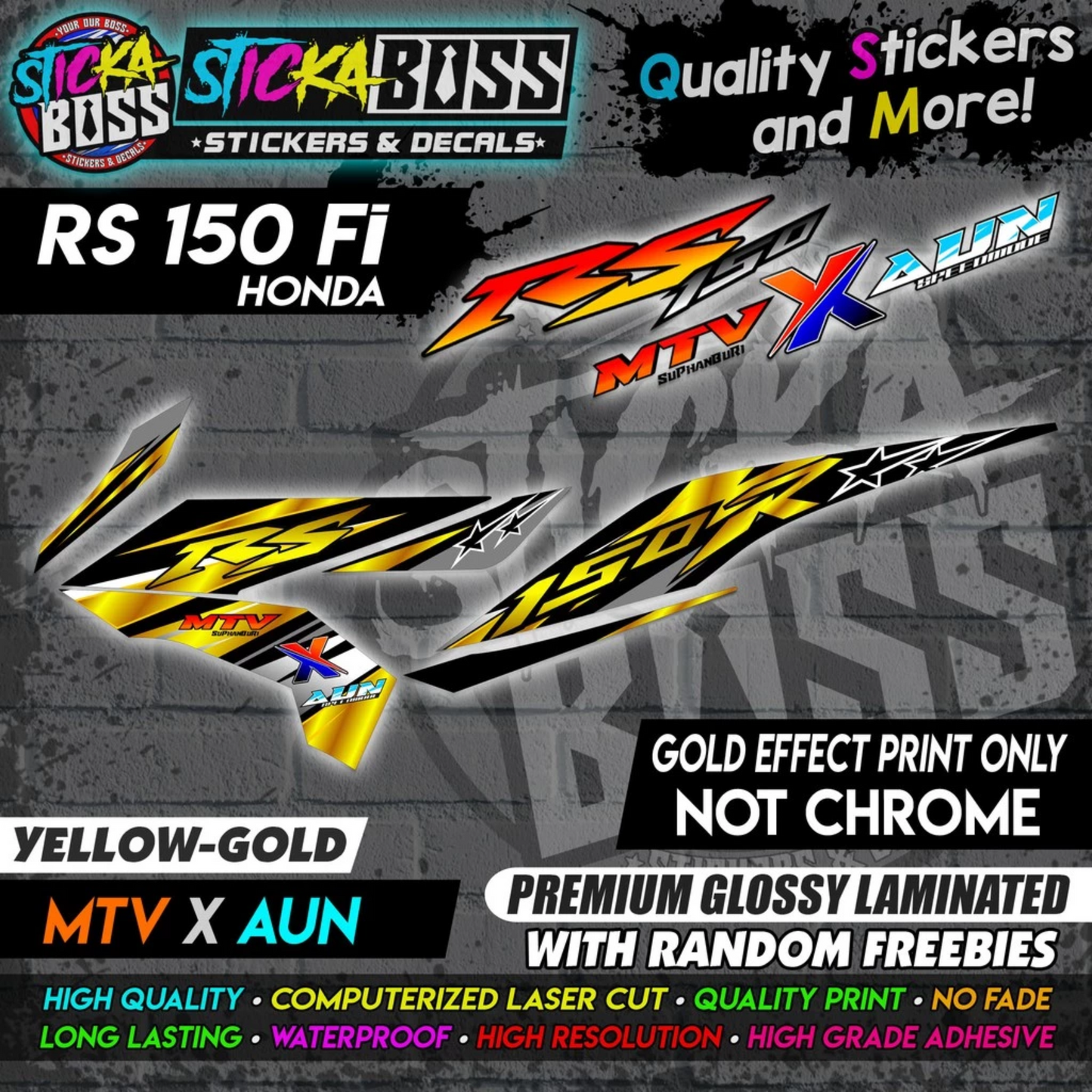 Honda RS 150 Fi (MTV x AUN) [ASSORTED COLORS] Stock Decals【PREMIUM GLOSSY LAMINATED】