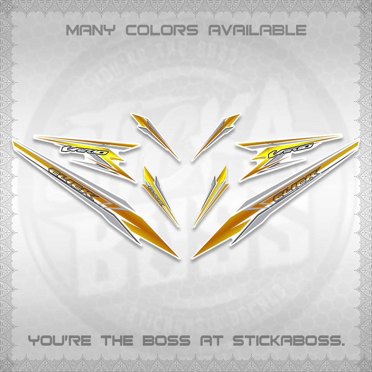 CLICK 160 VARIO FOR WHITE DECALS (2026 SHARP 00-A1 DESIGN)STICKER KITS By STICKABOSS