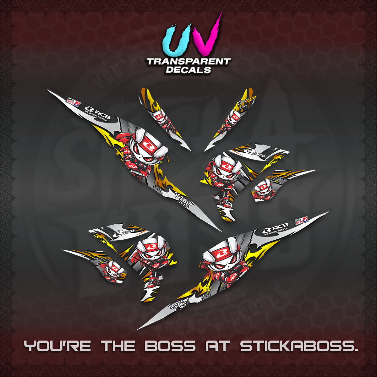 BEAT FI V3 UV TRANSPARENT DECALS (2026 NEW RCB 2.0 DESIGN) STICKER KITS BY STICKABOSS