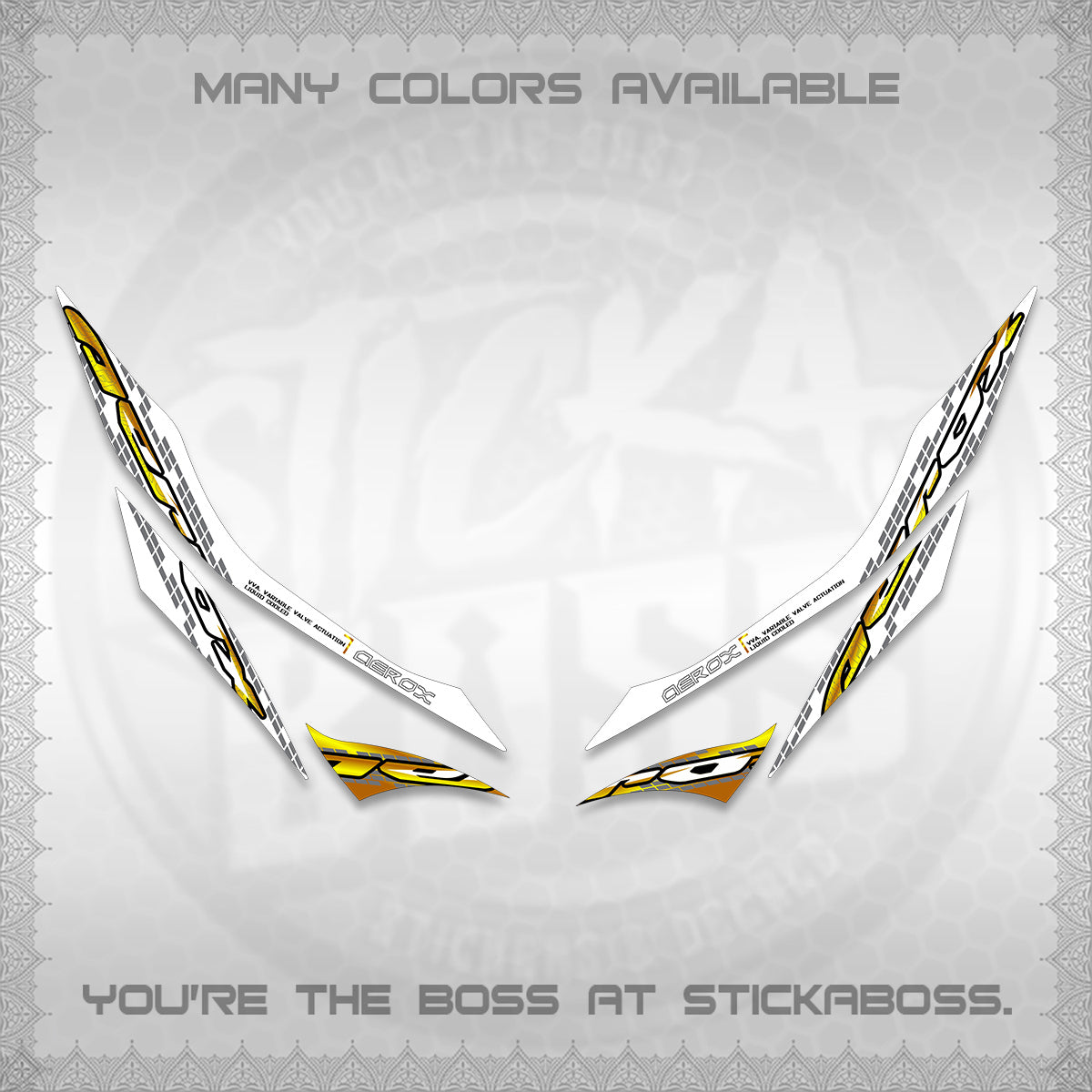 AEROX 155 V1 FOR WHITE DECALS (NEW 2026 VORTEX) STICKER KITS BY STICKABOSS