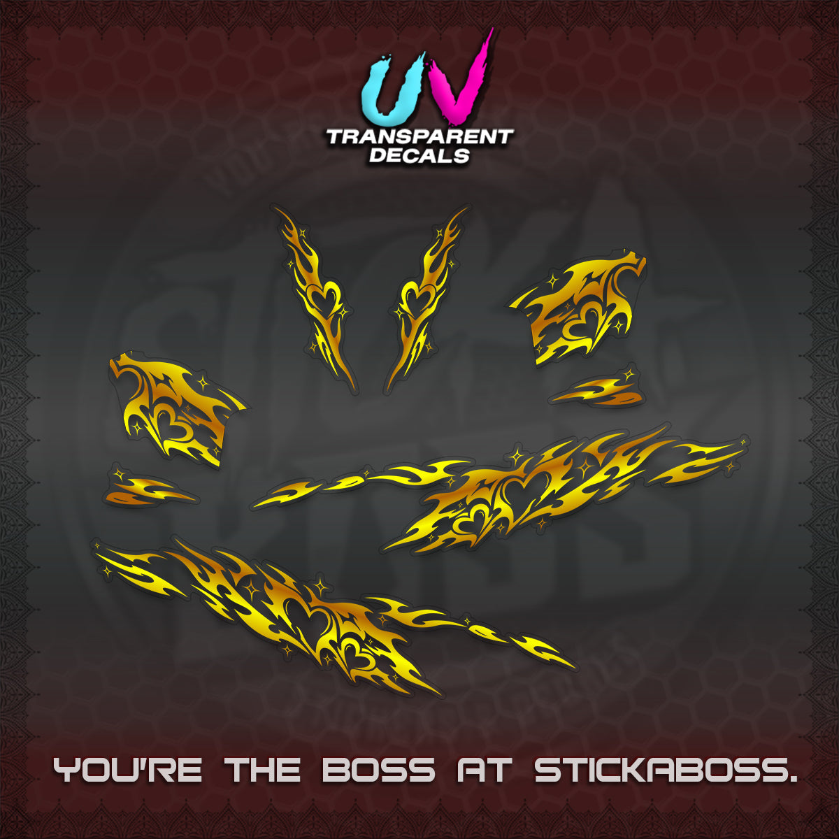 CLICK 125 V2 UV TRANSPARENT DECALS (2026 TRIBAL HEART DESIGN) STICKER KITS BY STICKABOSS