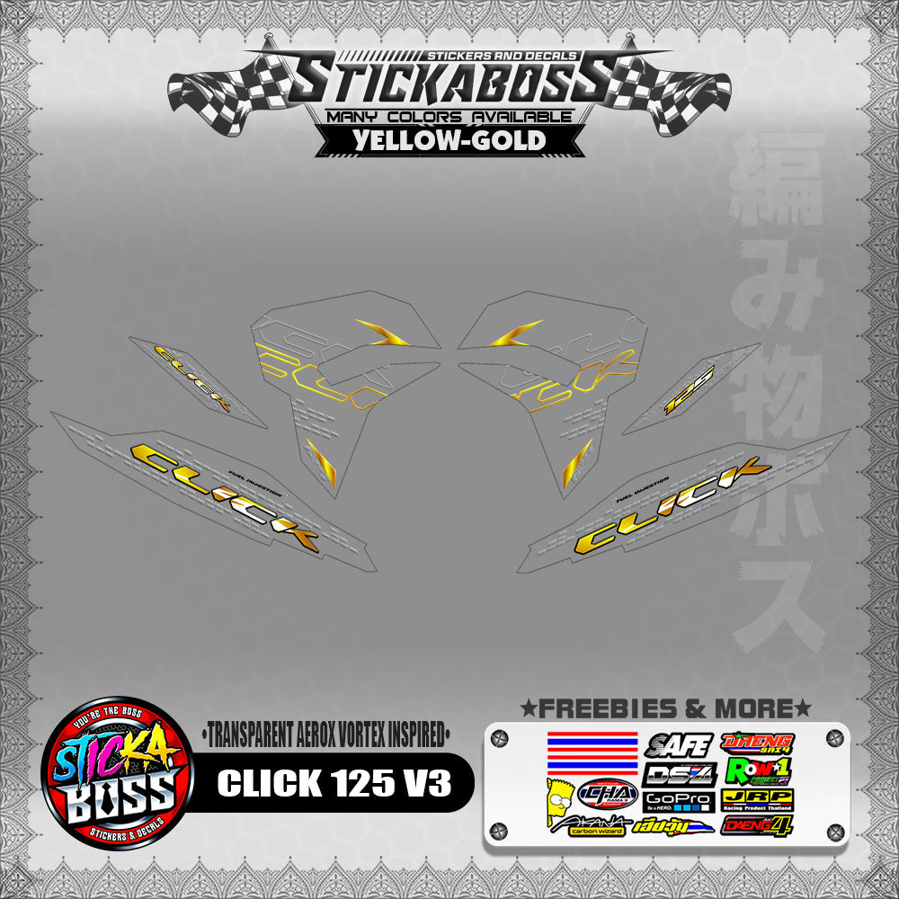 [ PREMIUM UV PRINT ] TRANSPARENT CLICK 125 V3 DECALS ( AEROX VORTEX INSPIRED )【WITH FREEBIES】
