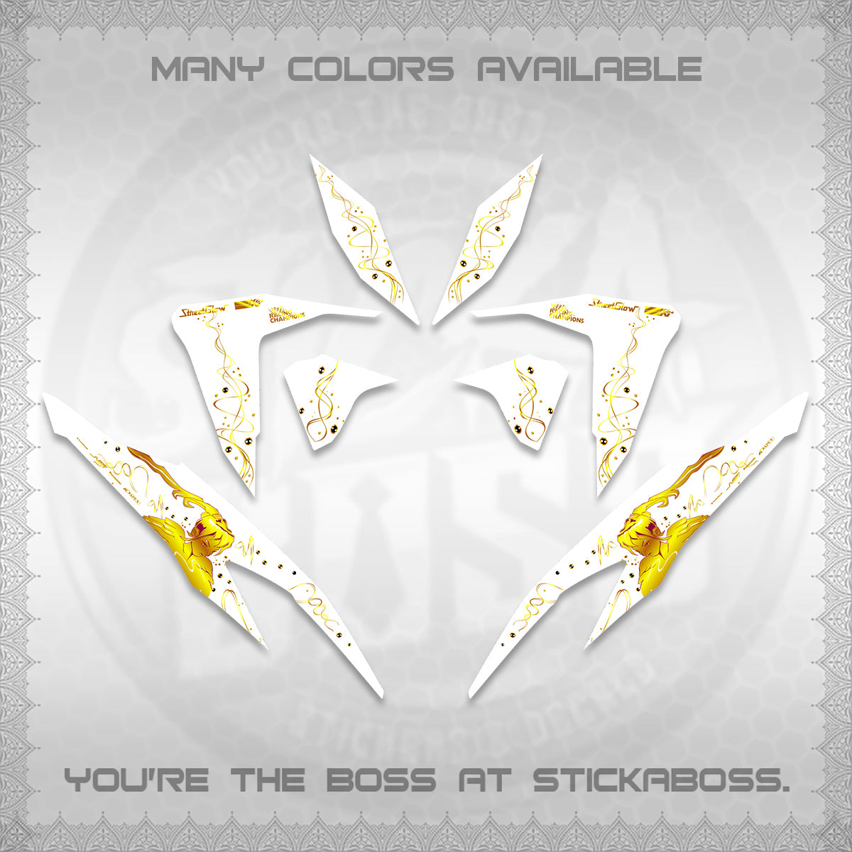 CLICK V2 FOR WHITE DECALS (2026 2F2F SWIRL DESIGN) STICKER KITS BY STICKABOSS