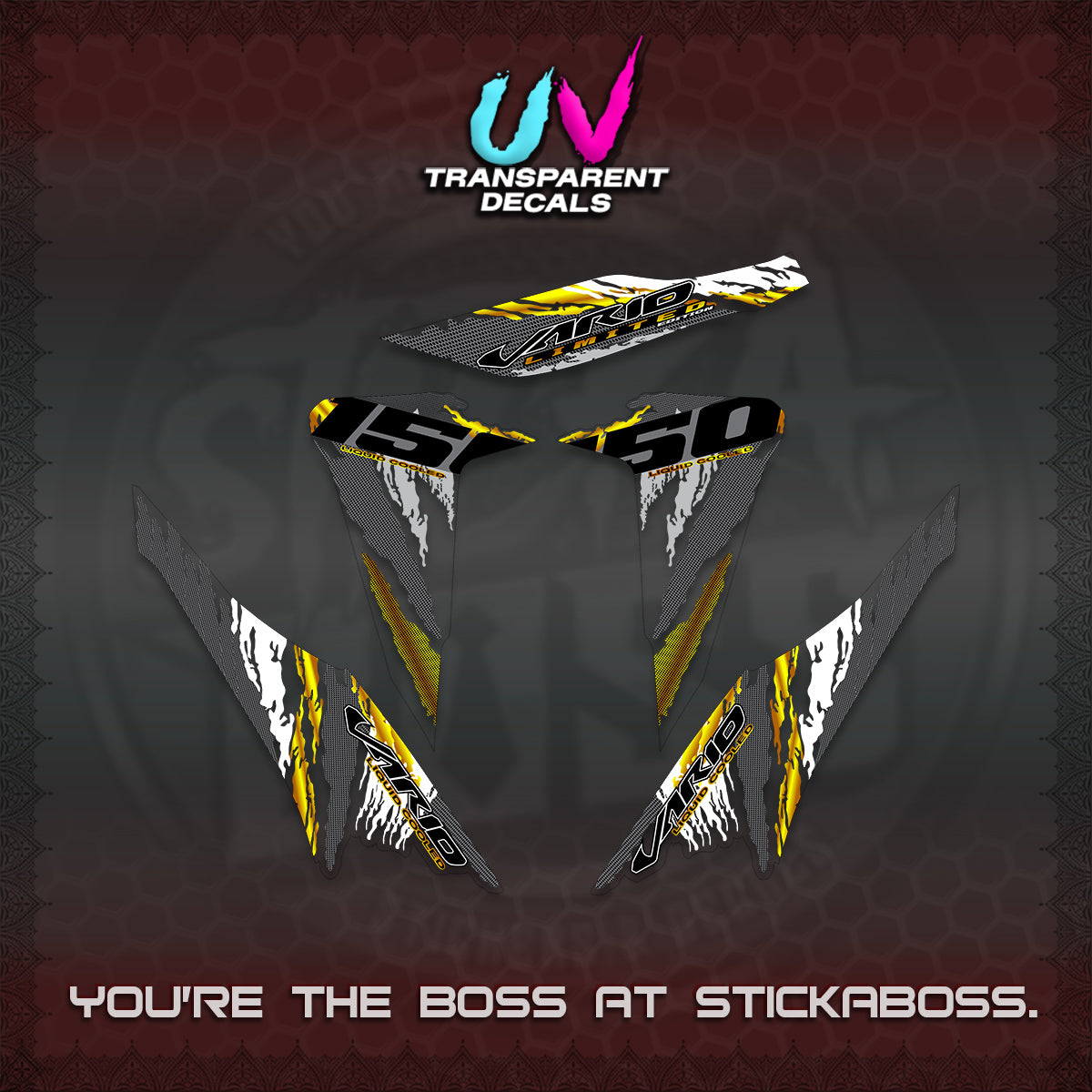 CLICK 150 V2 VARIO UV TRANSPARENT DECALS (2022 SPECIAL SPLASH DESIGN) STICKER KITS BY STICKABOSS