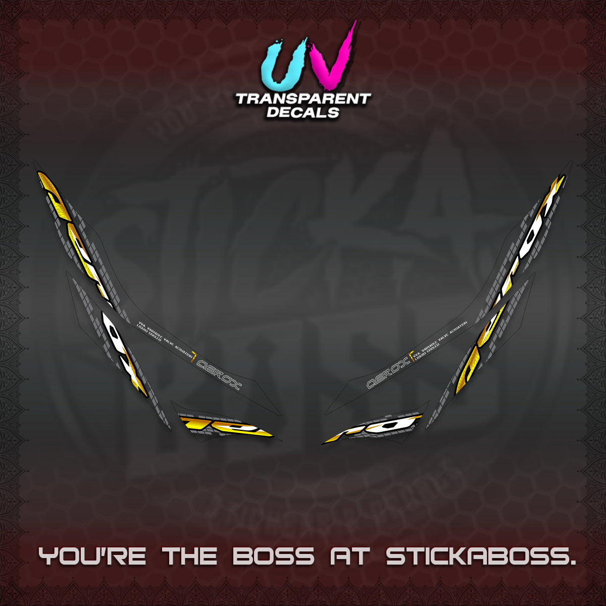 AEROX 155 V1 UV TRANSPARENT DECALS (NEW 2026 VORTEX) STICKER KITS BY STICKABOSS