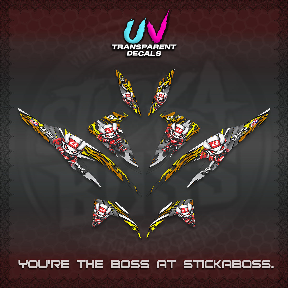 CLICK 125 V2 UV TRANSPARENT DECALS (2026 NEW RCB 2.0 DESIGN) STICKER KITS BY STICKABOSS