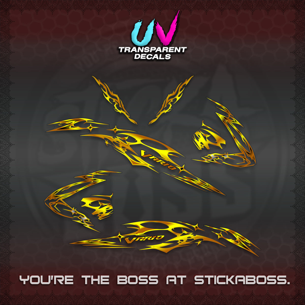 CLICK 125 V3 VARIO UV TRANSPARENT DECALS (2026 T1 LIGHTNING DESIGN) STICKER KITS BY STICKABOSS
