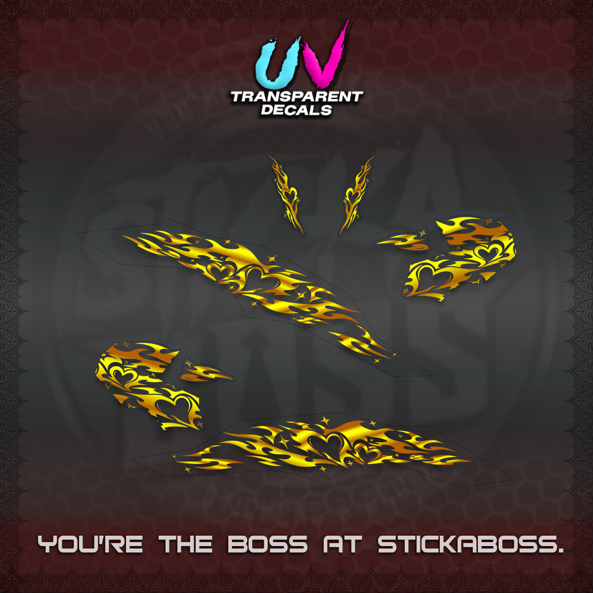 CLICK 125 V3 UV TRANSPARENT DECALS (2026 TRIBAL HEART DESIGN) STICKER KITS BY STICKABOSS