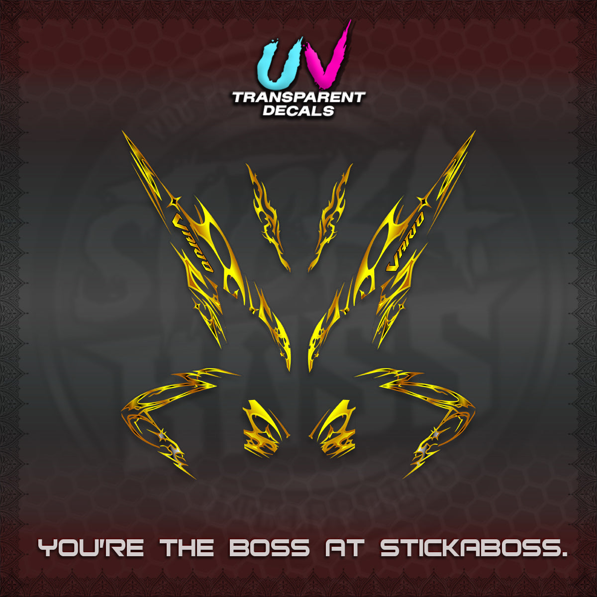CLICK 125 V2 VARIO UV TRANSPARENT DECALS (2026 TRIBAL LIGHTNING DESIGN) STICKER KITS BY STICKABOSS