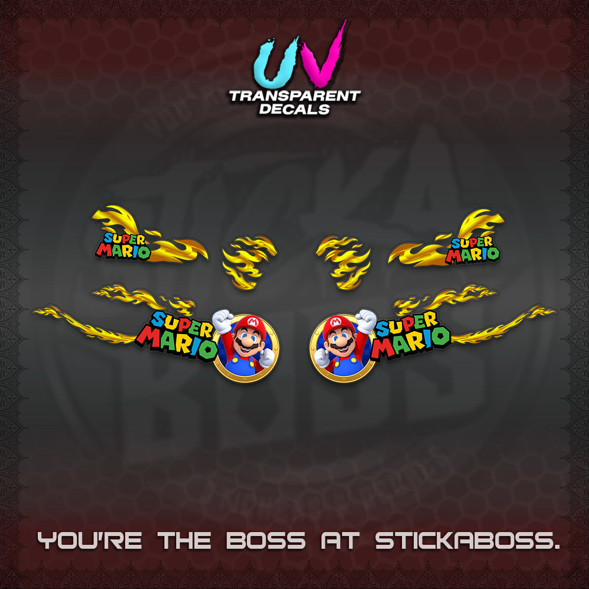 FAZZIO UV TRANSPARENT DECALS (FLAMES 02 SUPER-M MOTIF) STICKER KITS BY STICKABOSS