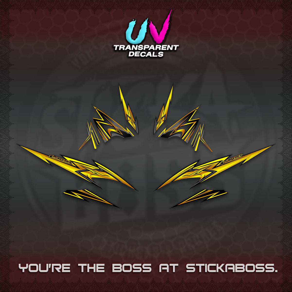 CLICK V4 VARIO UV TRANSPARENT DECALS (2026 SHARP SPIKEY DESIGN) STICKER KITS BY STICKABOSS