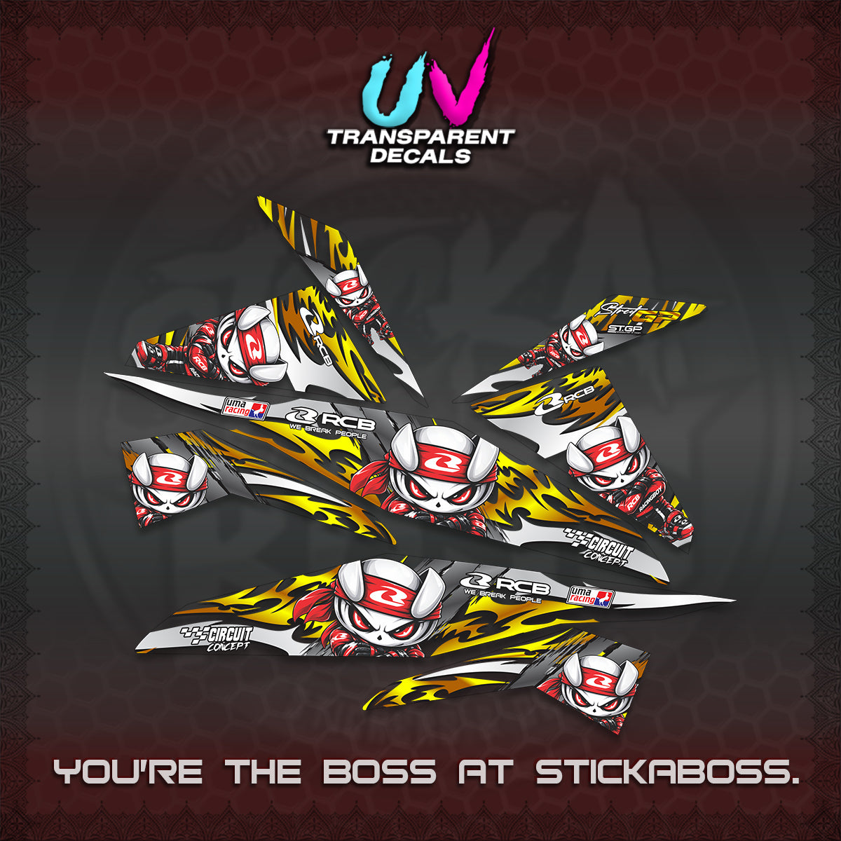 BEAT FI V1 UV TRANSPARENT DECALS (2026 NEW RCB 2.0 DESIGN) STICKER KITS BY STICKABOSS