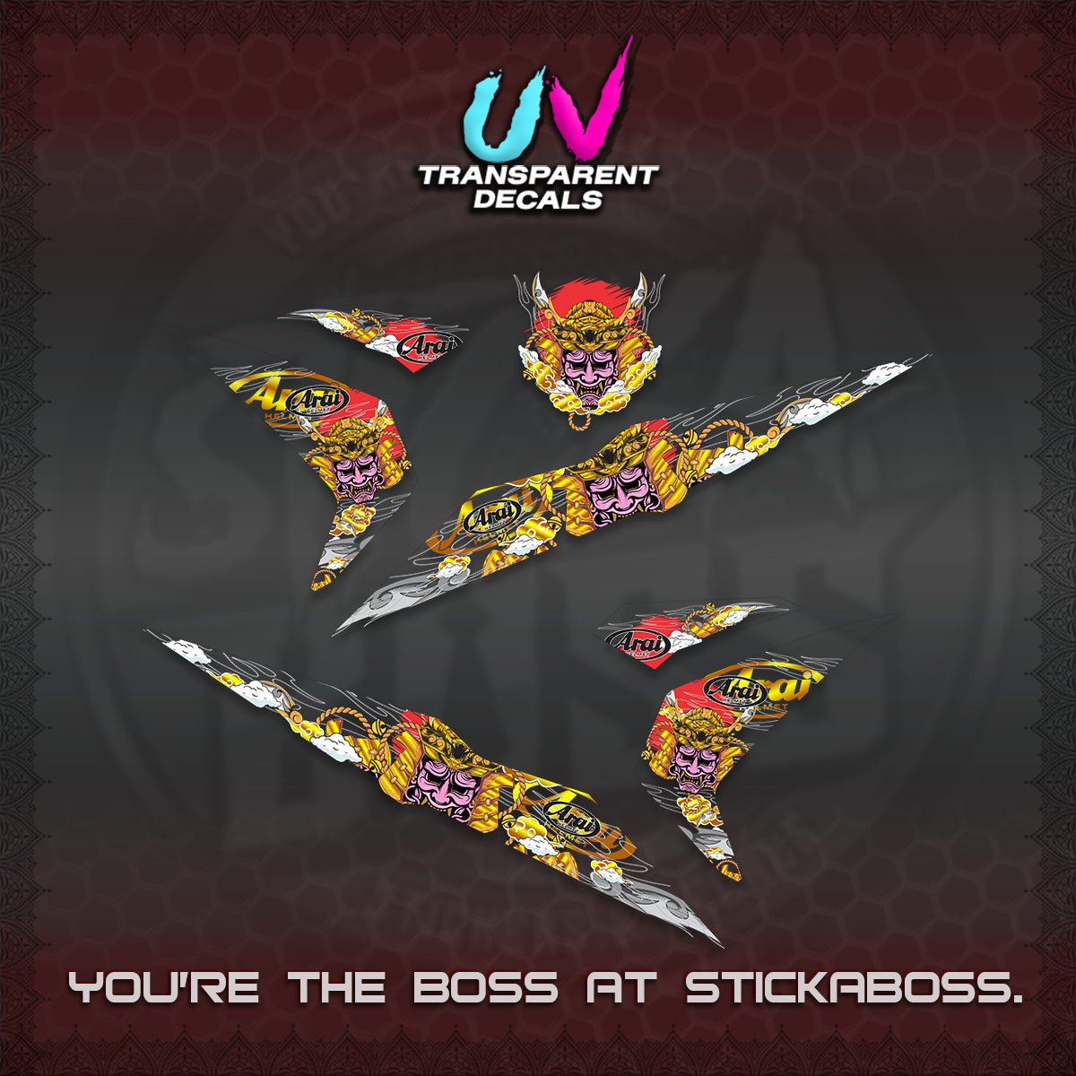 BEAT FI V2 INDO UV TRANSPARENT DECALS (2026 NEW SAMURAI MOTIF) STICKER KITS BY STICKABOSS