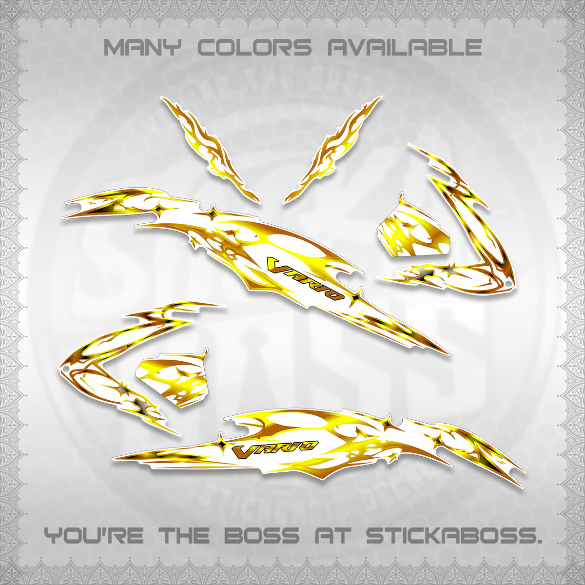 CLICK 125 V3 VARIO FOR WHITE DECALS (2026 TRIBAL LIGHTNING DESIGN) STICKER KITS BY STICKABOSS
