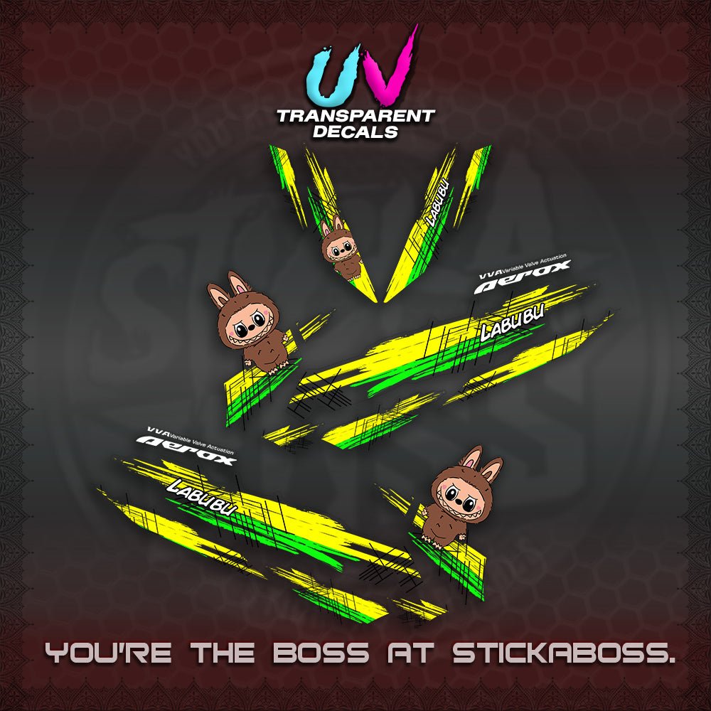 AEROX V2 UV TRANSPARENT DECAL(STUFF TOY 2 TONE)STICKER DECALS By STICKABOSS