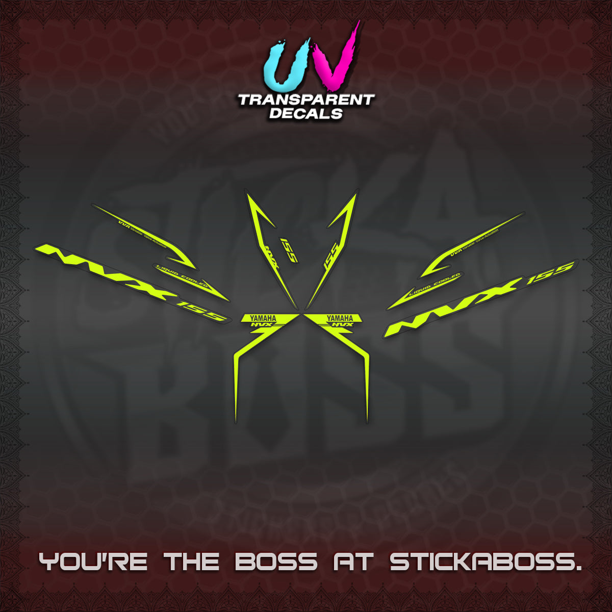 AEROX 155 V2 UV TRANSPARENT STRIPING DECALS (2022 NVX 1-TONE) STICKER KITS BY STICKABOSS