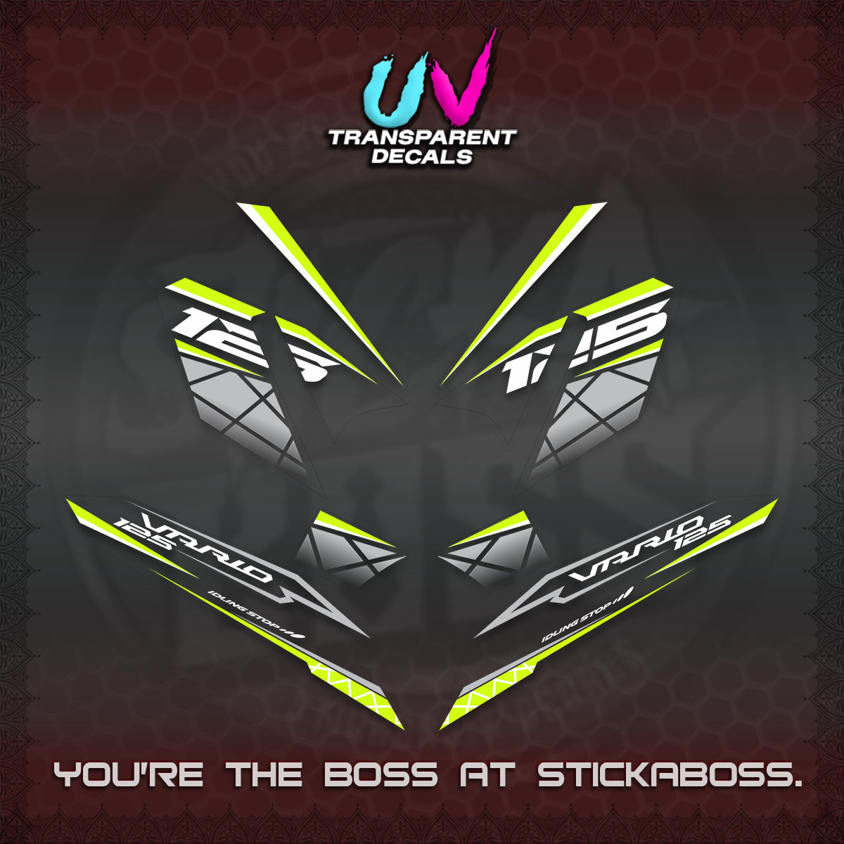 CLICK 125 V4 VARIO UV TRANSPARENT DECALS (2026 MODERN STRIPE DESIGN) STICKER KITS BY STICKABOSS