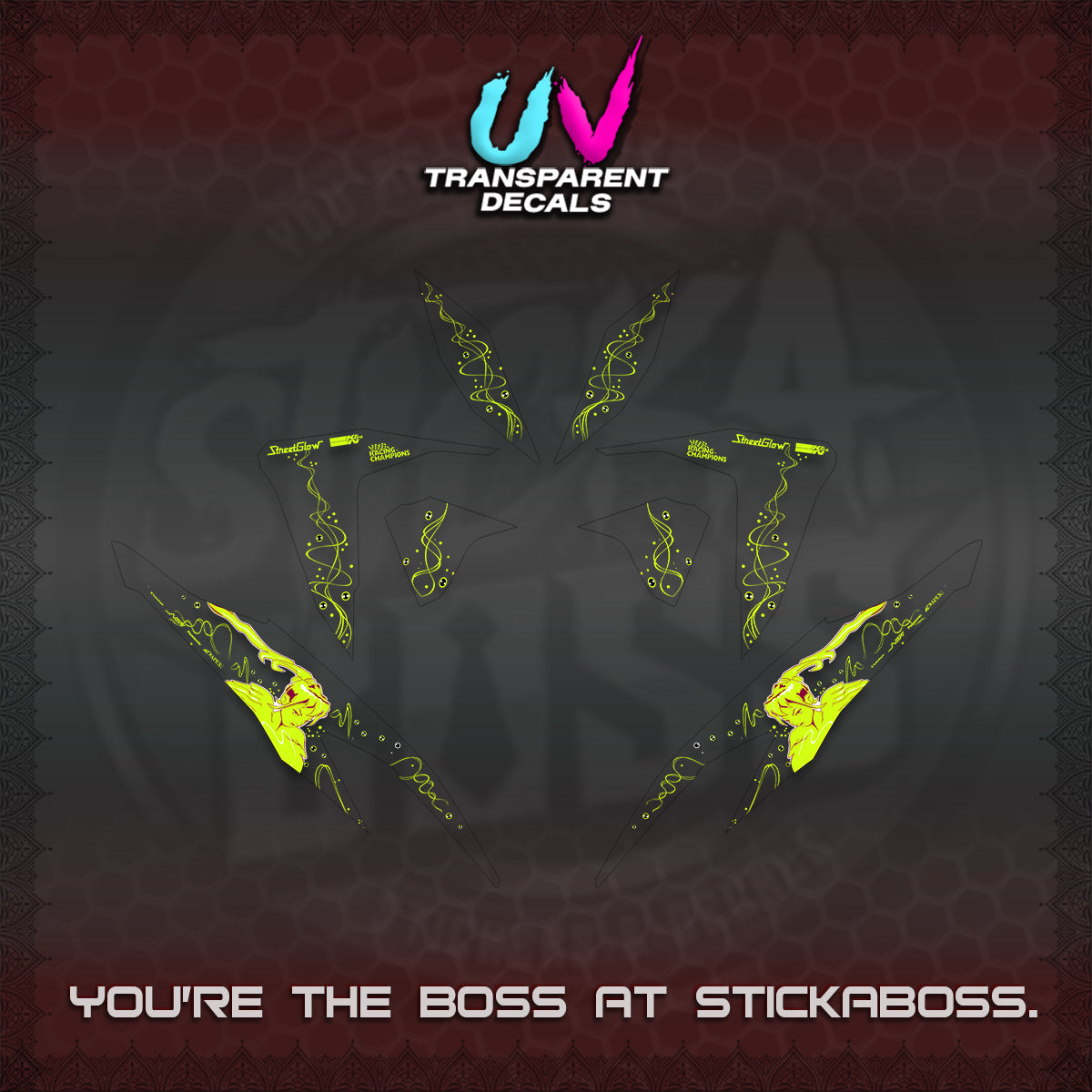 CLICK V2 UV TRANSPARENT DECALS (2026 2F2F SWIRL DESIGN) STICKER KITS BY STICKABOSS