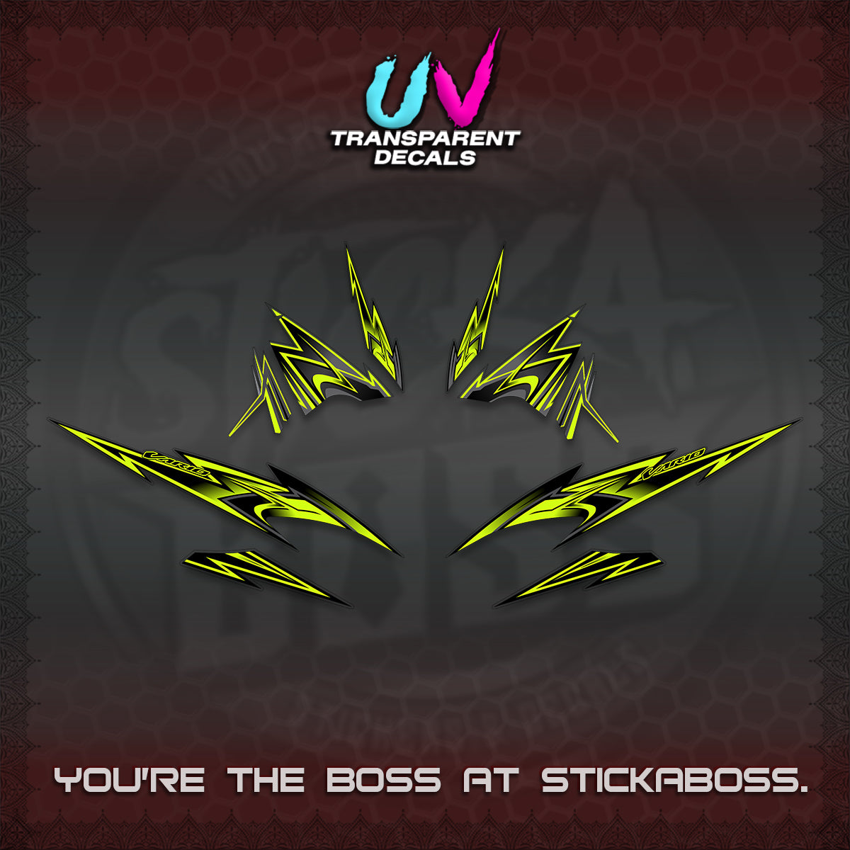 CLICK V4 VARIO UV TRANSPARENT DECALS (2026 SHARP SPIKEY DESIGN) STICKER KITS BY STICKABOSS
