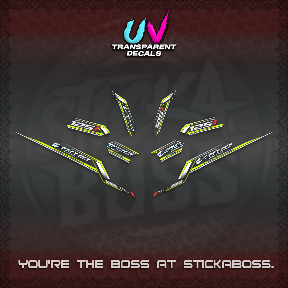 CLICK V3 VARIO STRIPING UV TRANSPARENT DECALS (2026 SPORTS RACE DESIGN) STICKER KITS BY STICKABOSS