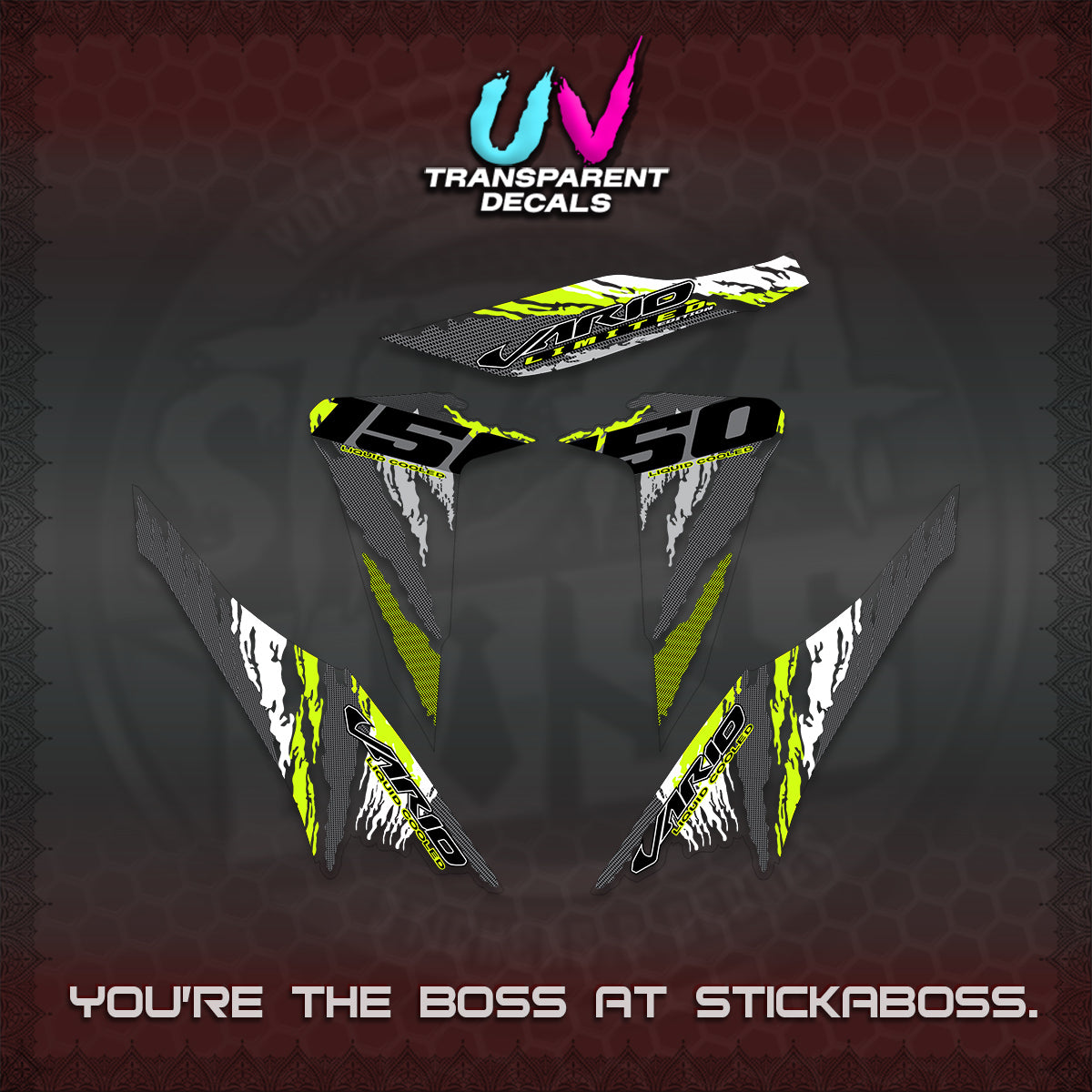 CLICK 150 V2 VARIO UV TRANSPARENT DECALS (2022 SPECIAL SPLASH DESIGN) STICKER KITS BY STICKABOSS