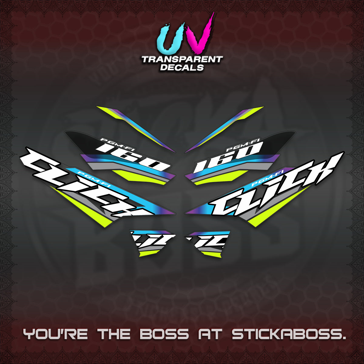 CLICK 160 STRIPING UV TRANSPARENT DECALS (SPORTS RACE STRIPES 01) STICKER KITS BY STICKABOSS