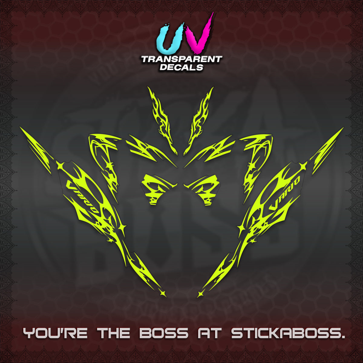 CLICK 125 V4 VARIO UV TRANSPARENT DECALS (2026 TRIBAL LIGHTNING DESIGN) STICKER KITS BY STICKABOSS