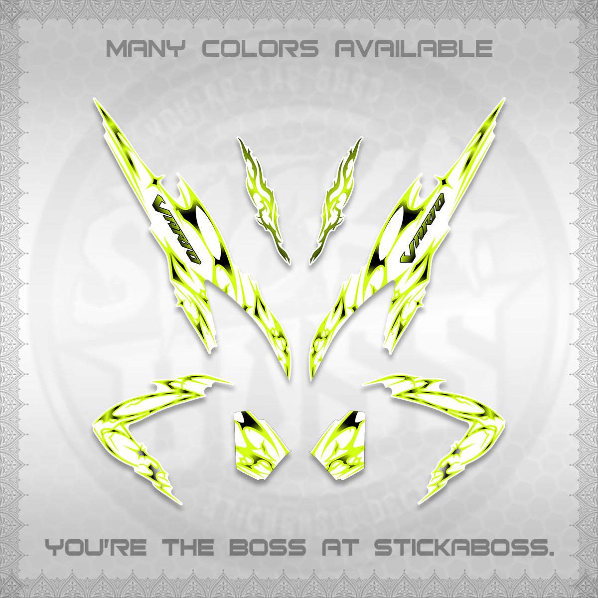 CLICK 125 V2 VARIO FOR WHITE DECALS (2026 TRIBAL LIGHTNING DESIGN) STICKER KITS BY STICKABOSS