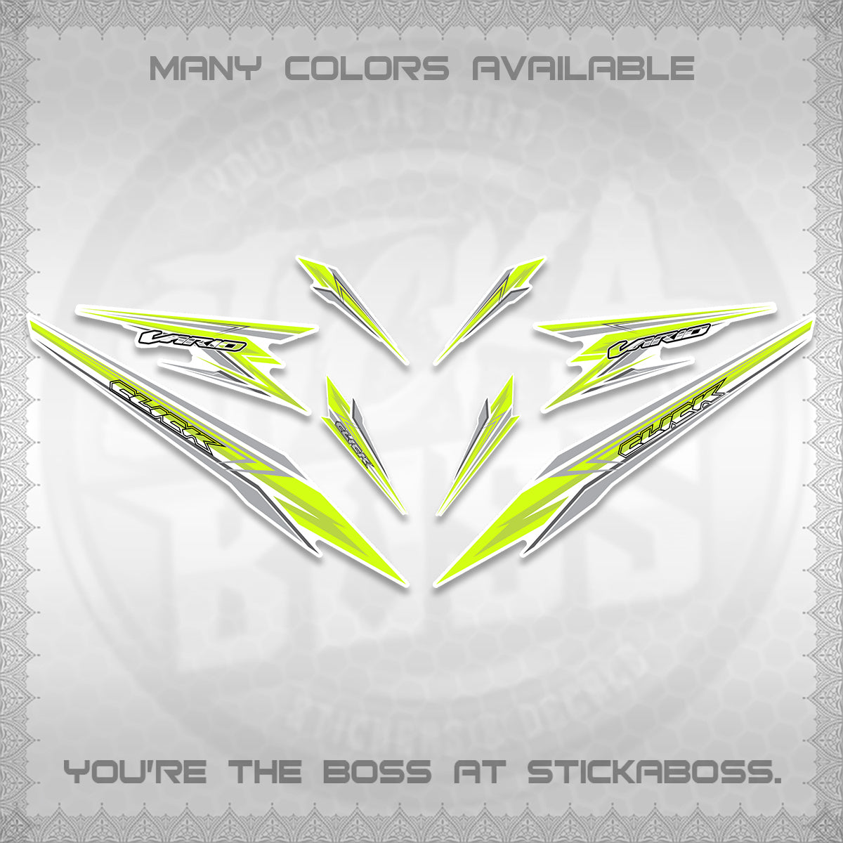 CLICK 160 VARIO FOR WHITE DECALS (2026 SHARP 00-A1 DESIGN)STICKER KITS By STICKABOSS