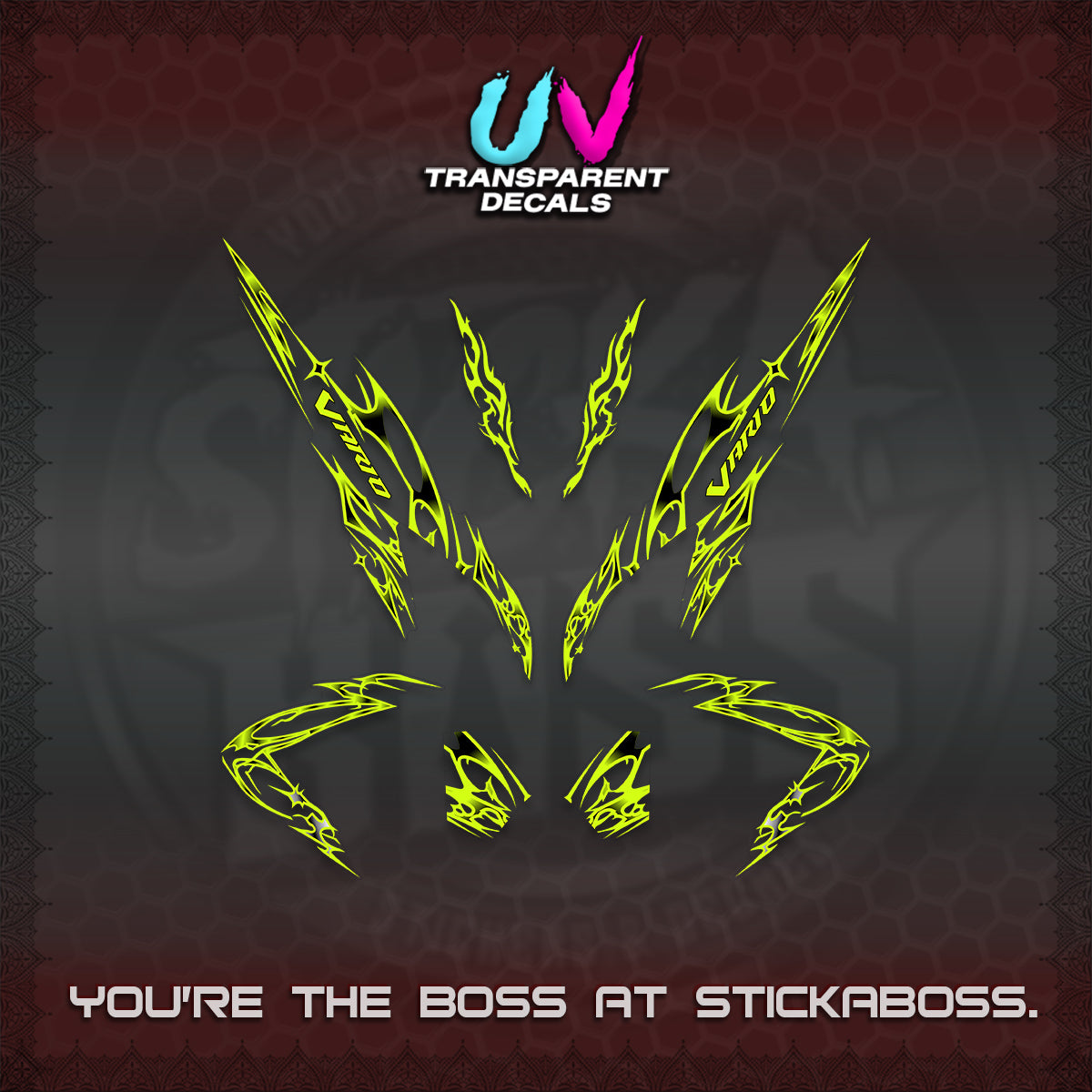CLICK 125 V2 VARIO UV TRANSPARENT DECALS (2026 TRIBAL LIGHTNING DESIGN) STICKER KITS BY STICKABOSS