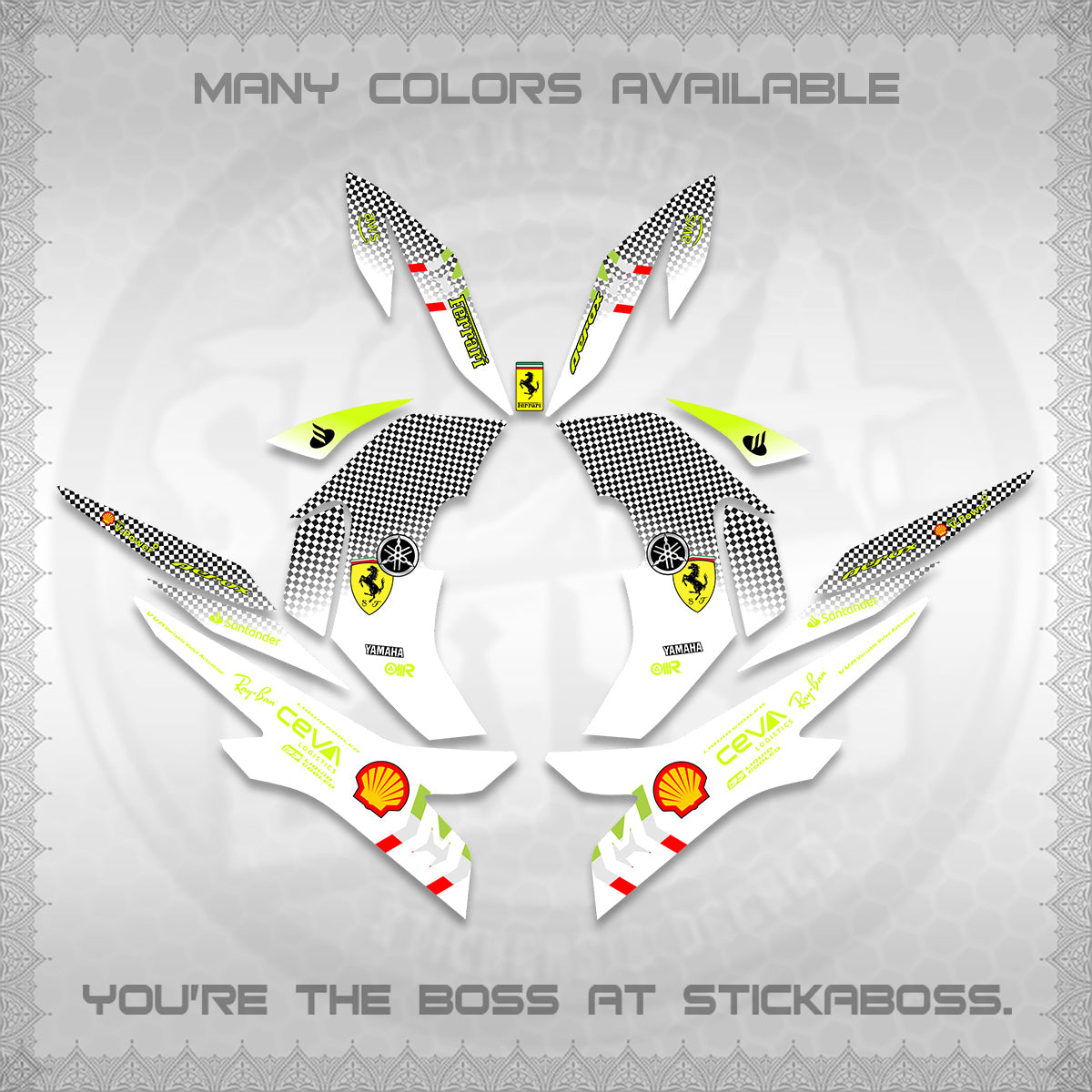 AEROX V2 FOR WHITE DECALS (2026 HORSE RACE DESIGN) STICKER DECALS By STICKABOSS