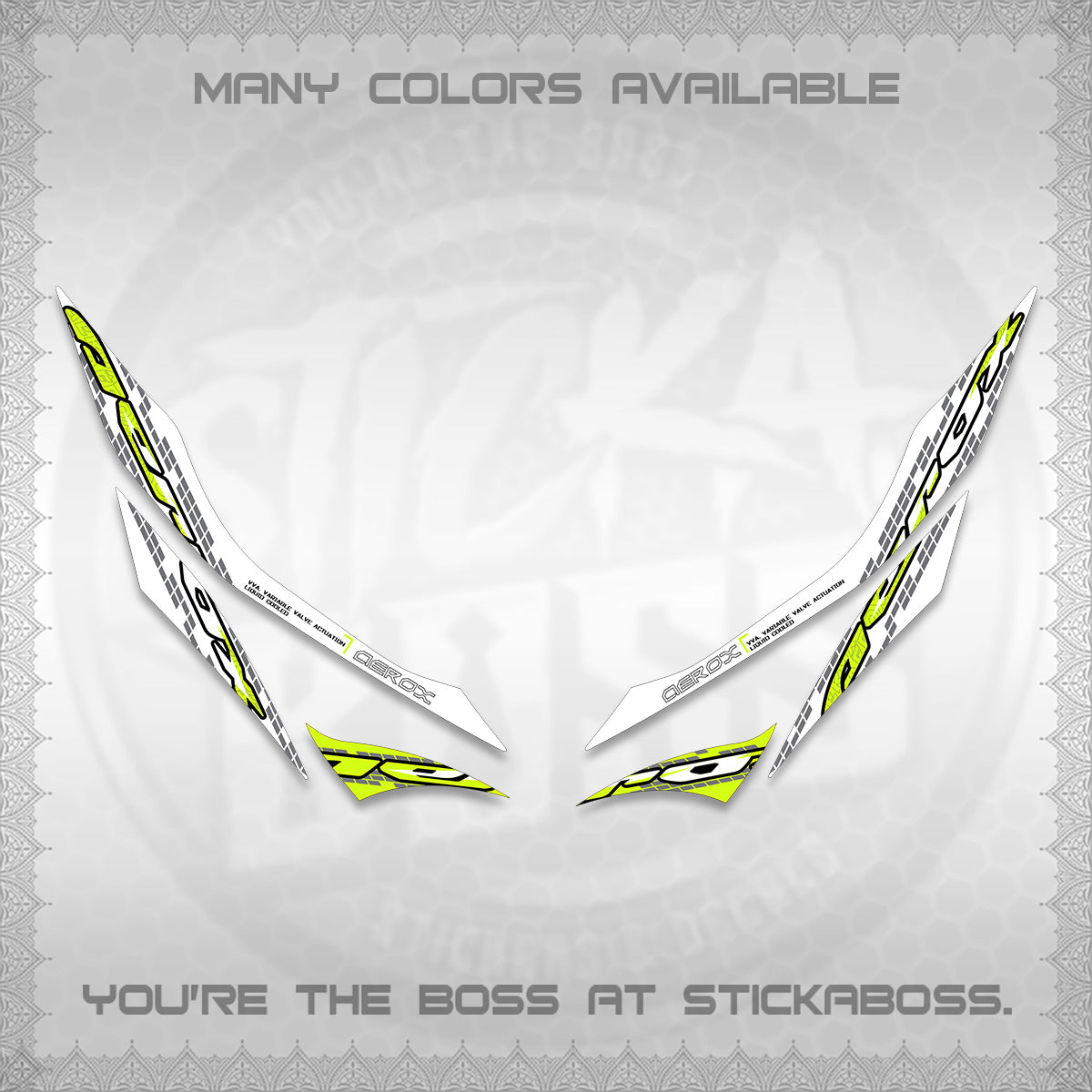 AEROX 155 V1 FOR WHITE DECALS (NEW 2026 VORTEX) STICKER KITS BY STICKABOSS