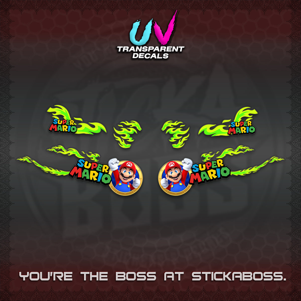 FAZZIO UV TRANSPARENT DECALS (FLAMES 02 SUPER-M MOTIF) STICKER KITS BY STICKABOSS