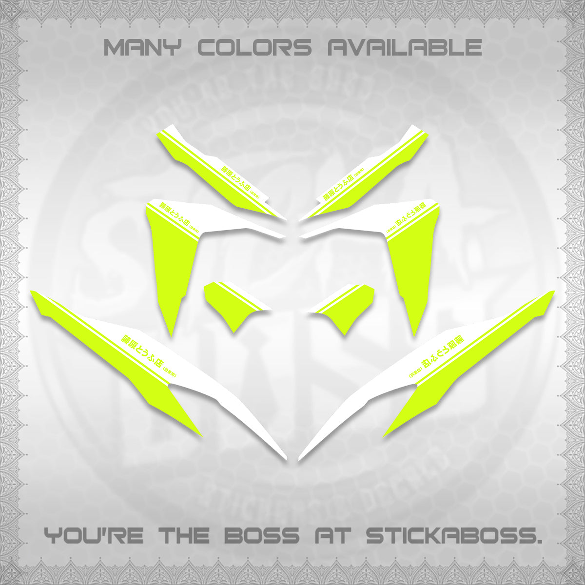 CLICK V2 FOR WHITE DECALS (TRUENO STYLE DESIGN) STICKER KITS BY STICKABOSS