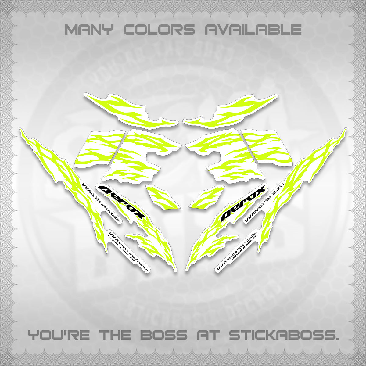 AEROX 155 V2 FOR WHITE DECALS (2026 TRIBAL LIGHTNING DESIGN) STICKER KITS BY STICKABOSS