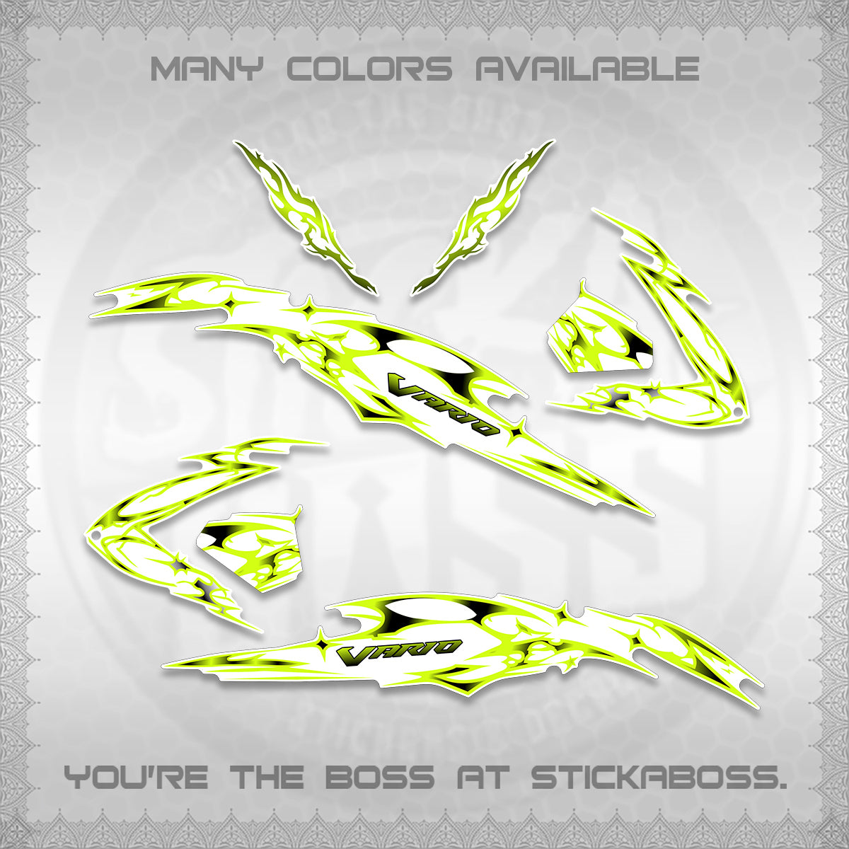 CLICK 125 V3 VARIO FOR WHITE DECALS (2026 TRIBAL LIGHTNING DESIGN) STICKER KITS BY STICKABOSS