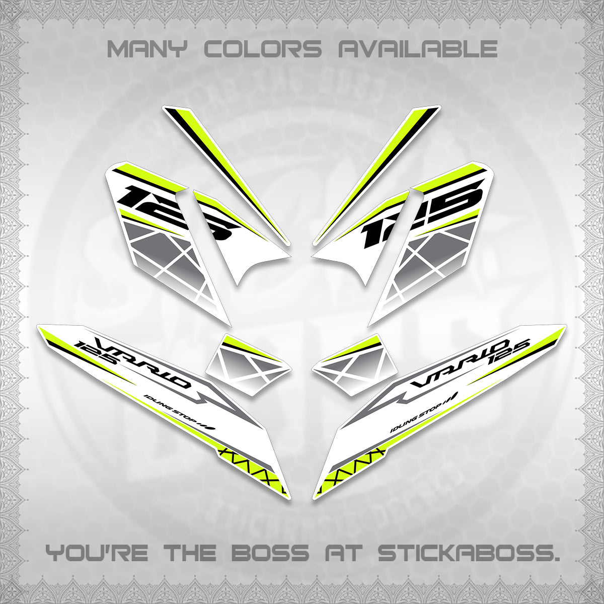 CLICK 125 V4 VARIO FOR WHITE DECALS (2026 MODERN STRIPE DESIGN) STICKER KITS BY STICKABOSS