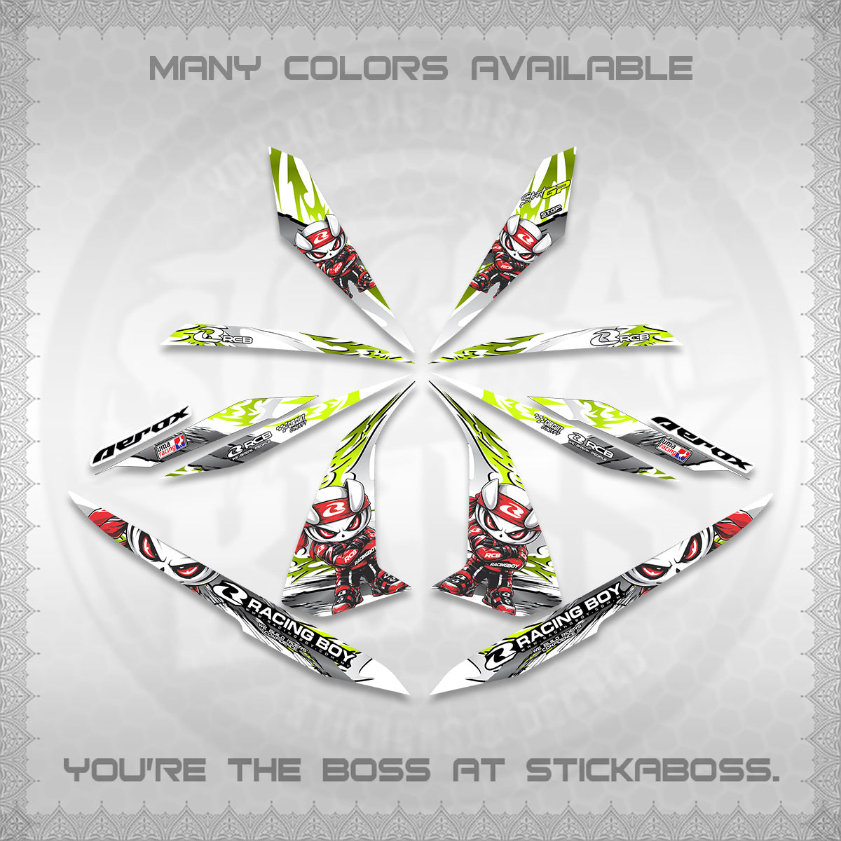 AEROX 155 V1 FOR WHITE DECALS (2026 NEW RCB 2.0 DESIGN) STICKER KITS BY STICKABOSS