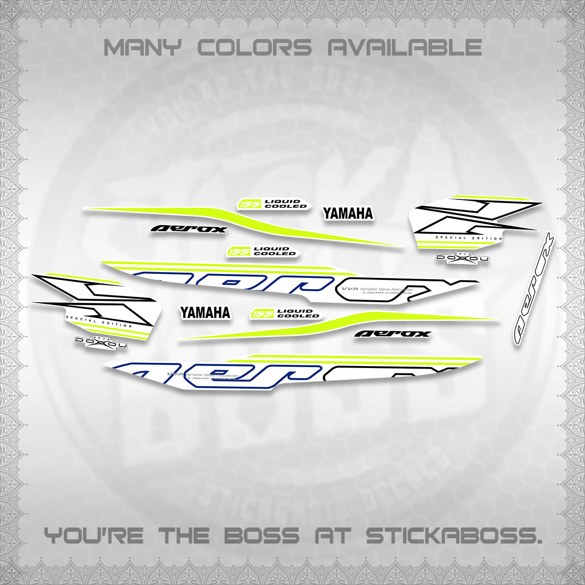 AEROX 155 V1 FOR WHITE DECALS (2026 CYBER STYLE 01) STICKER KITS BY STICKABOSS