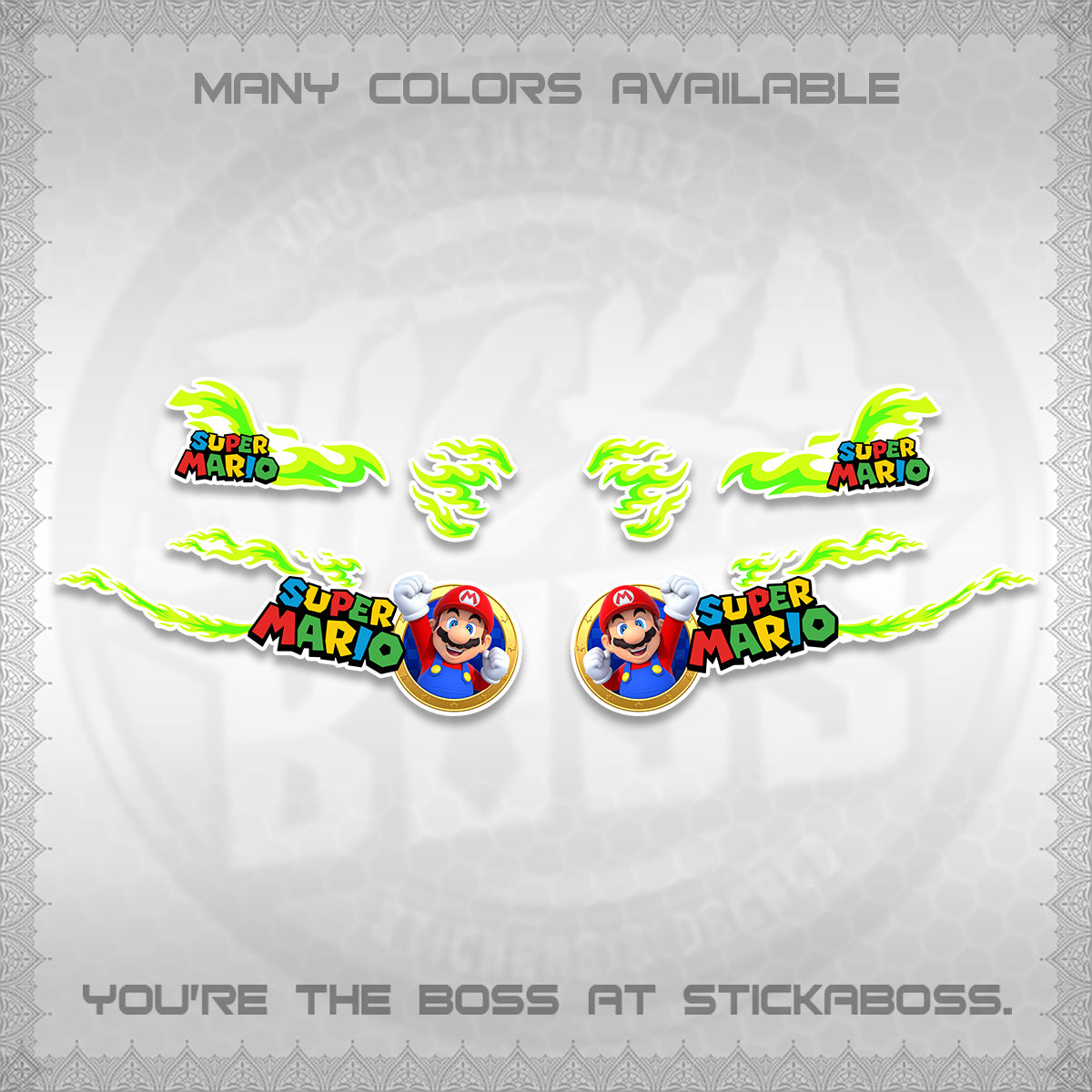 FAZZIO FOR WHITE DECALS (FLAMES 02 SUPER-M MOTIF) STICKER KITS BY STICKABOSS