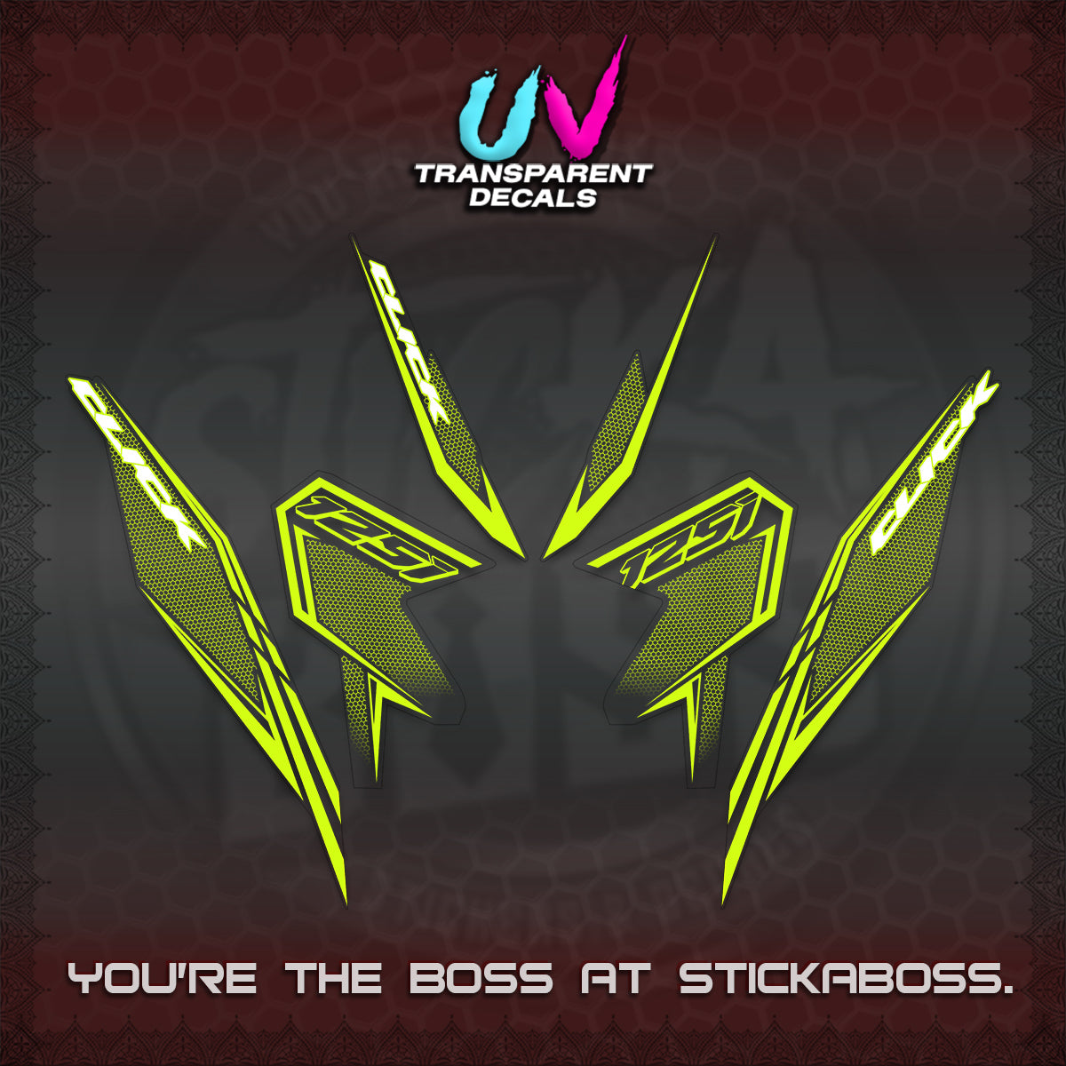 CLICK 125 V3 UV TRANSPARENT DECALS (2026 LINE UP DESIGN) STICKER KITS By STICKABOSS
