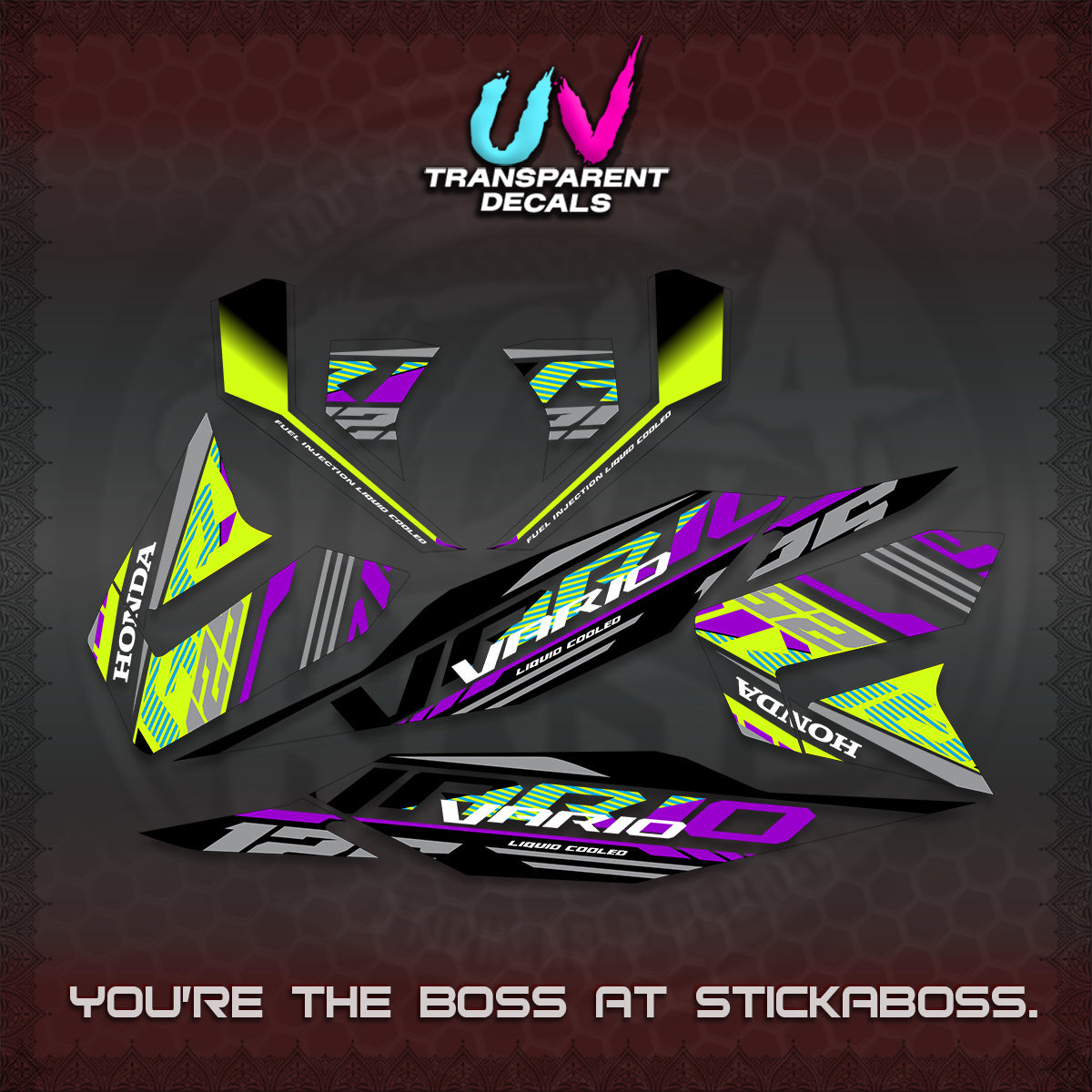 CLICK 125 V4 MALAY VARIO UV TRANSPARENT  DECALS (2026 VV12 DESIGN) STICKER KITS By STICKABOSS