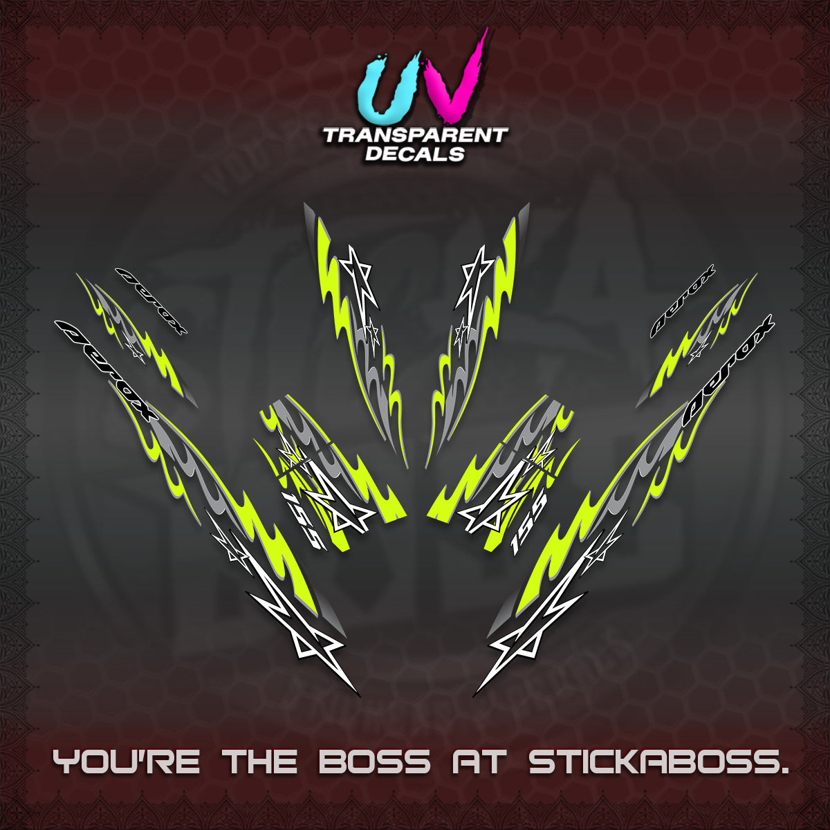 AEROX V2 INDO UV TRANSPARENT DECALS (2026 STAR 0001 MOTIF) STICKER KITS By STICKABOSS