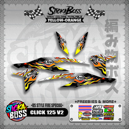 CLICK 125 V2 DECALS ( US STYLE FIRE SPECIAL )【WITH FREEBIES】
