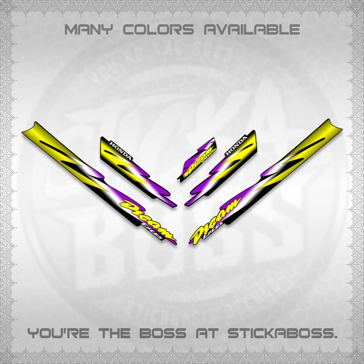 HONDA DREAM EXCESS STOCK DECALS (001 Design)STICKER DECALS By STICKABOSS (Copy)